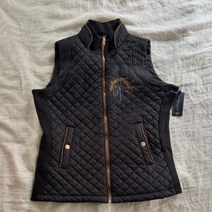 Black Quilted Vest with Gem Horse Detail